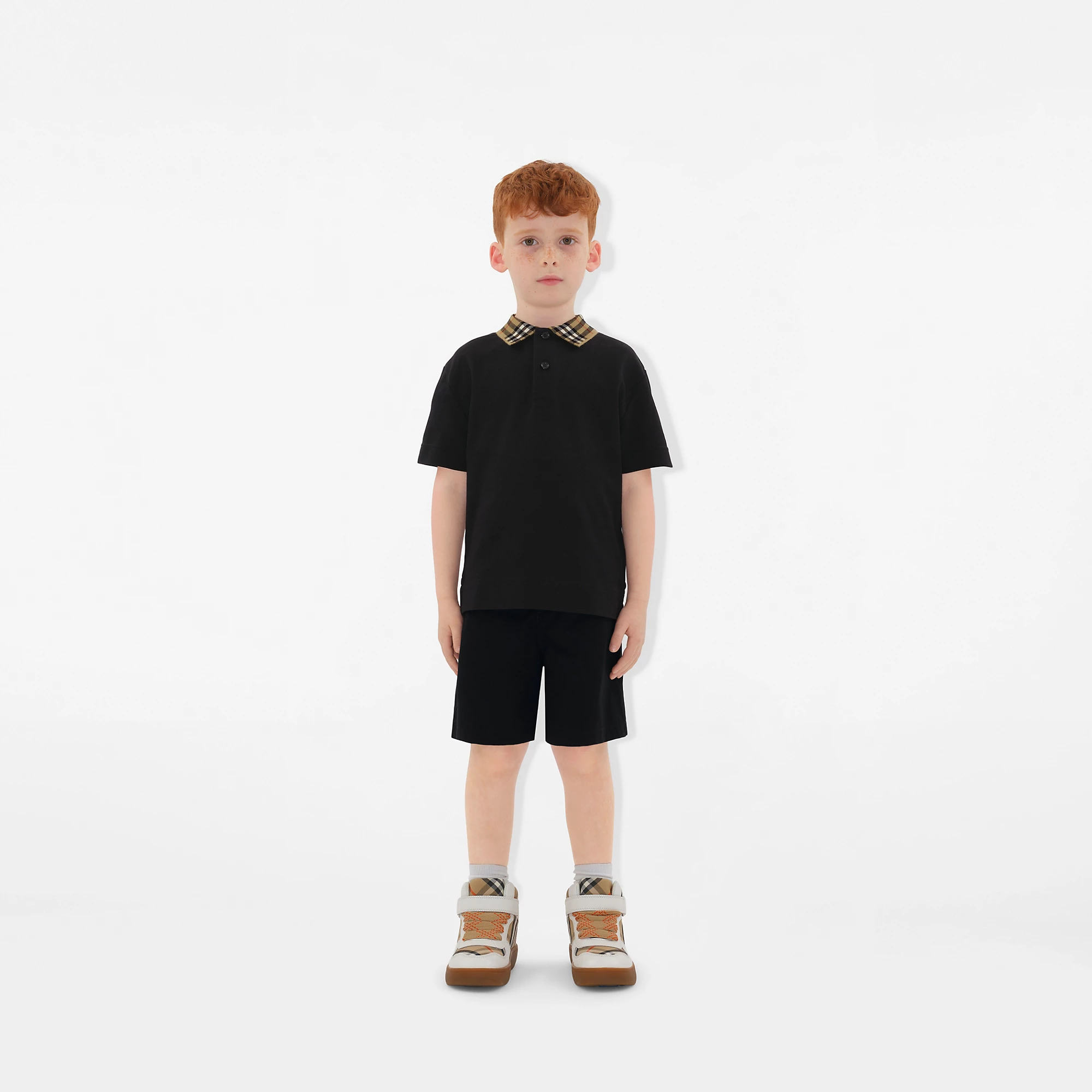 Check Collar Cotton Polo Shirt