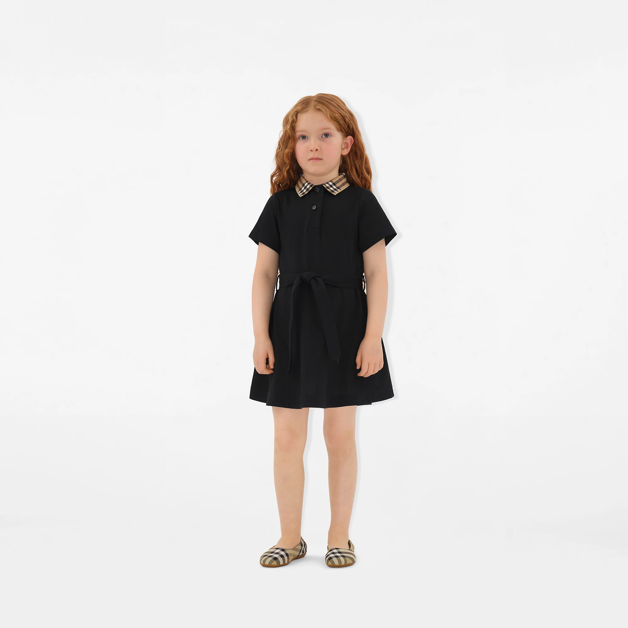 Check Collar Cotton Polo Shirt Dress
