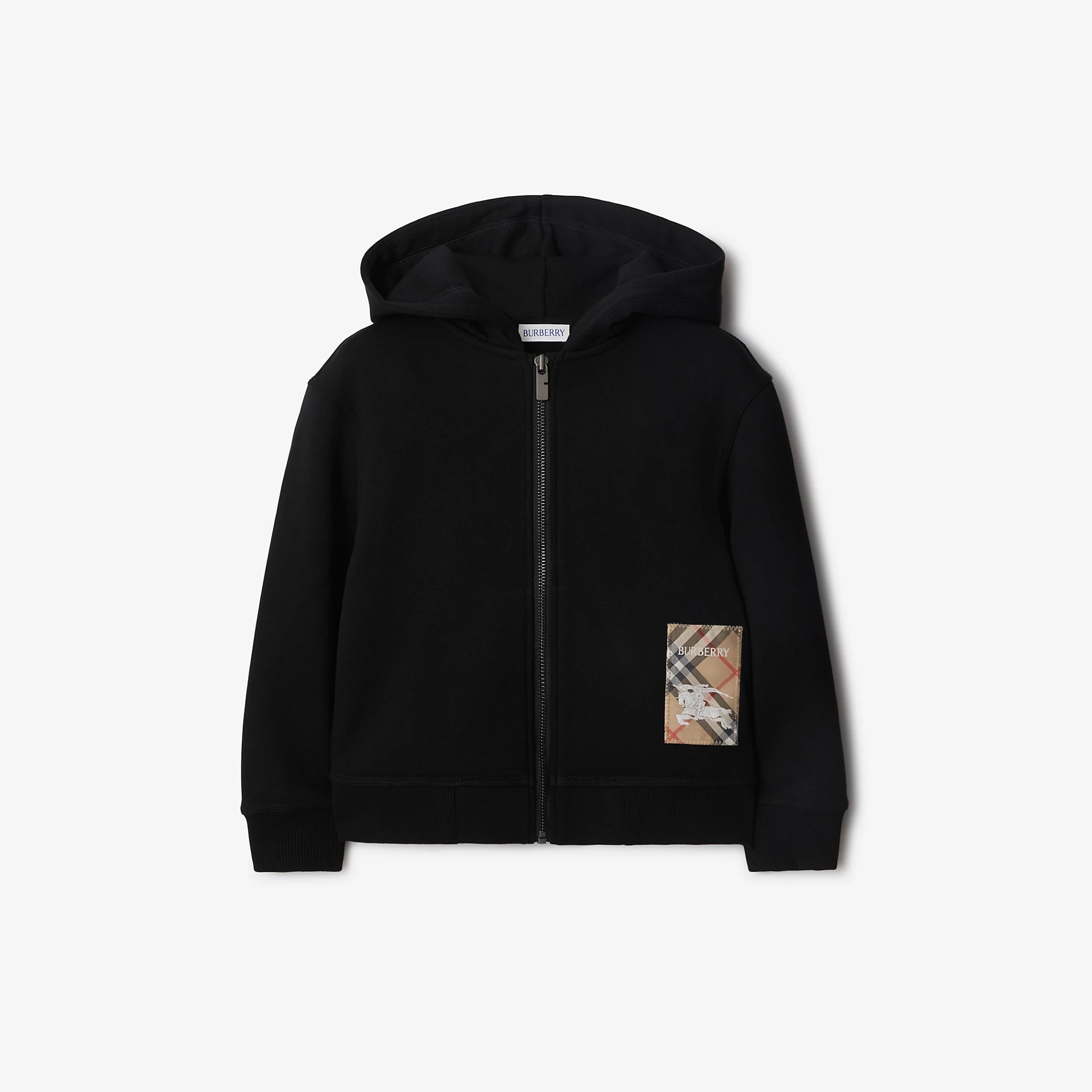 Check Label Cotton Zip Hoodie