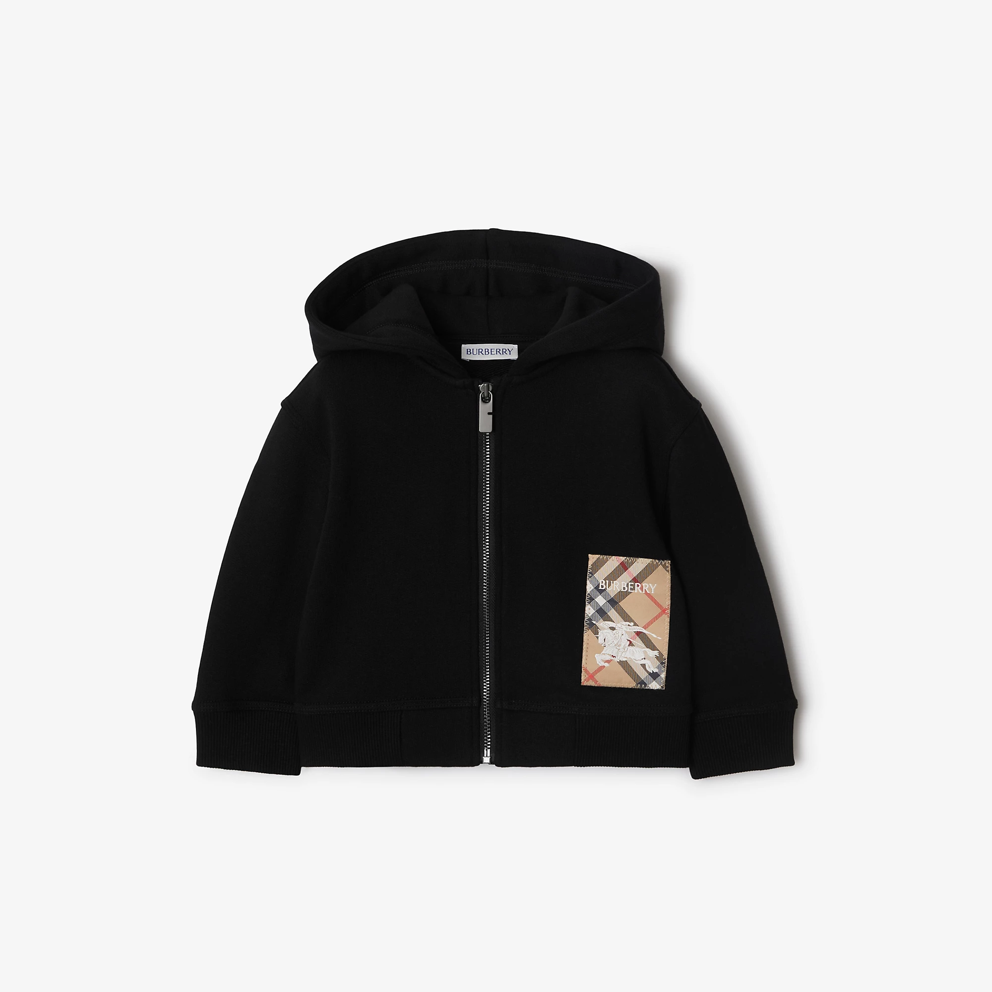Check Label Cotton Zip Hoodie