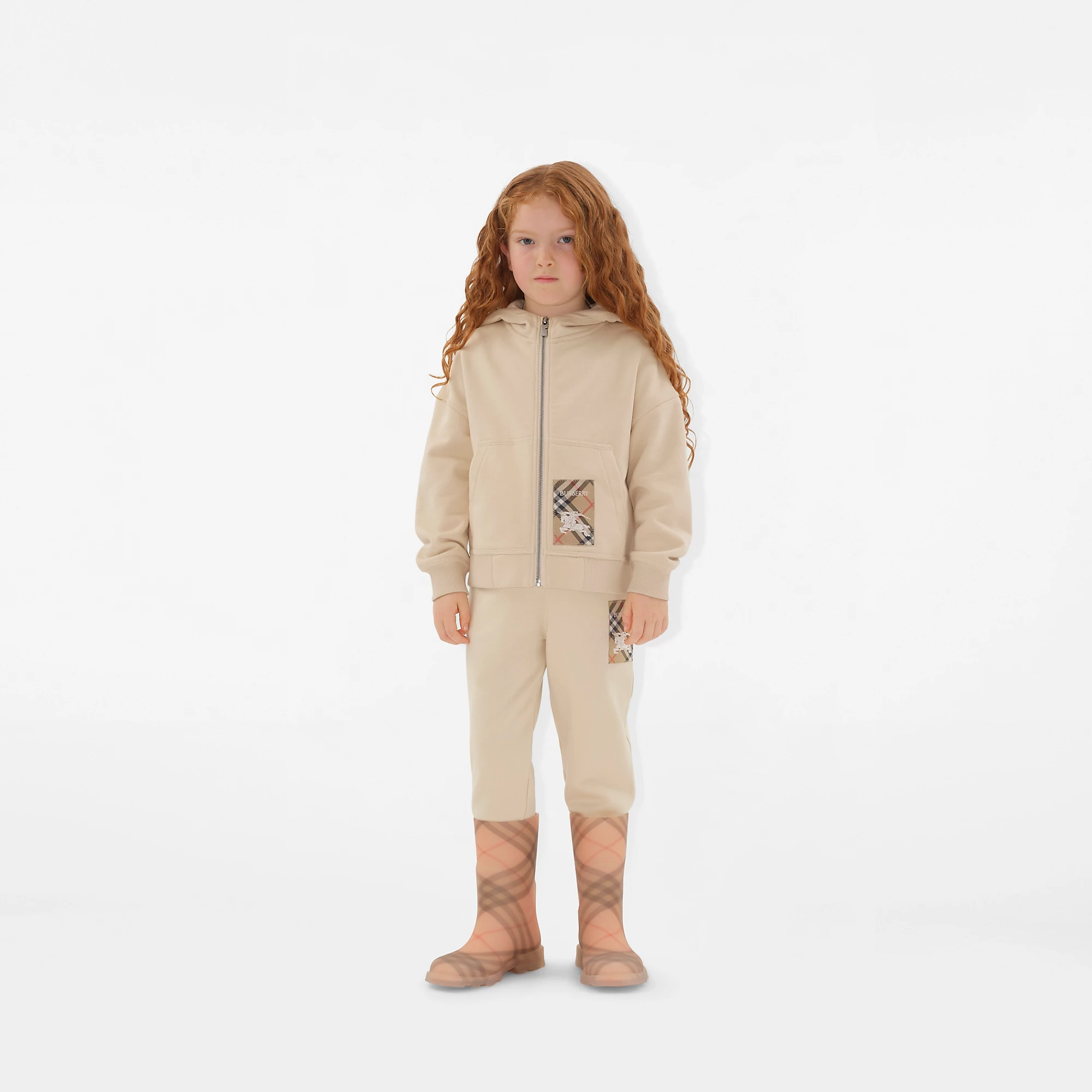 Check Label Cotton Zip Hoodie