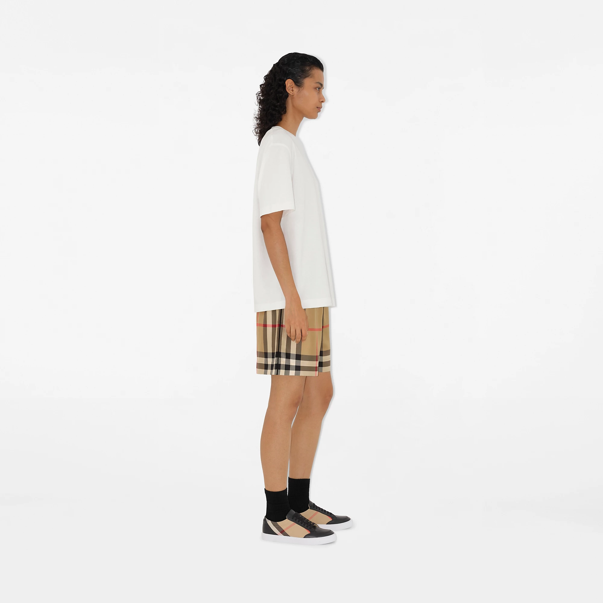 Check and Leather Sneakers
