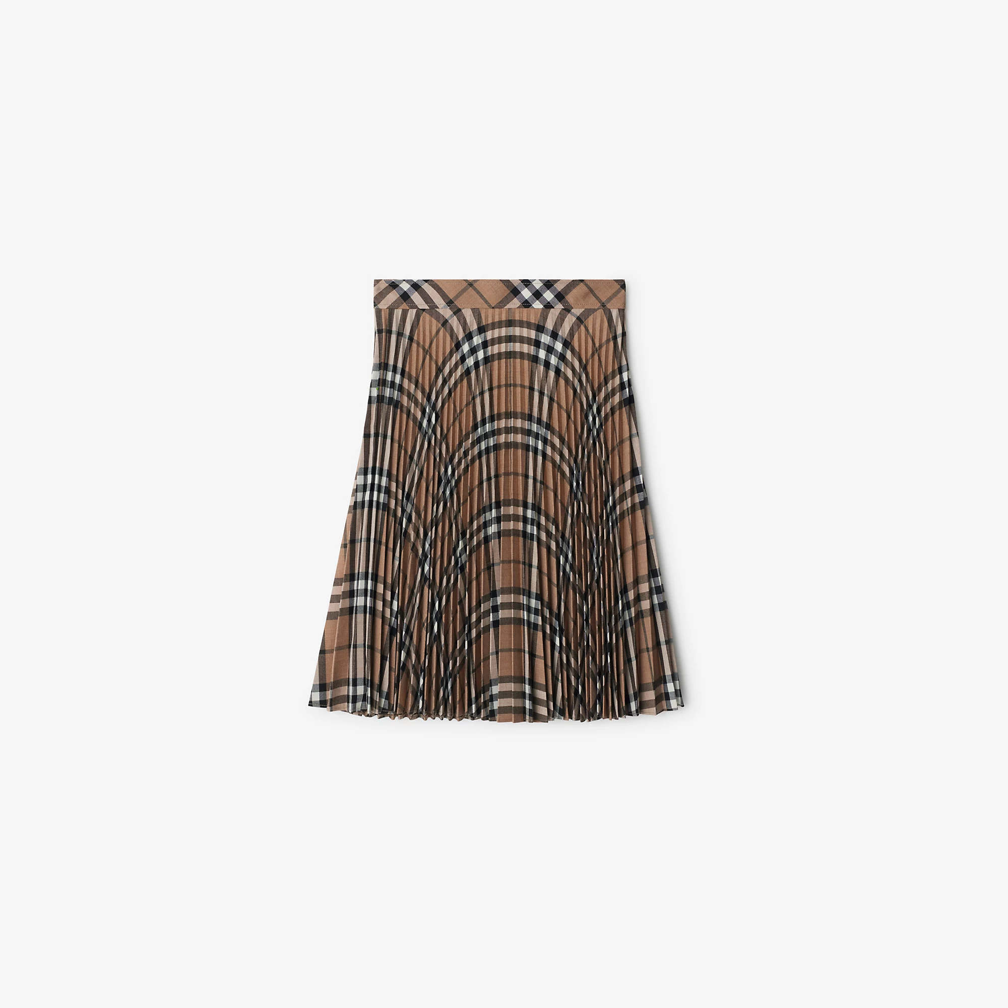 Pleated Check Wool Blend Skirt