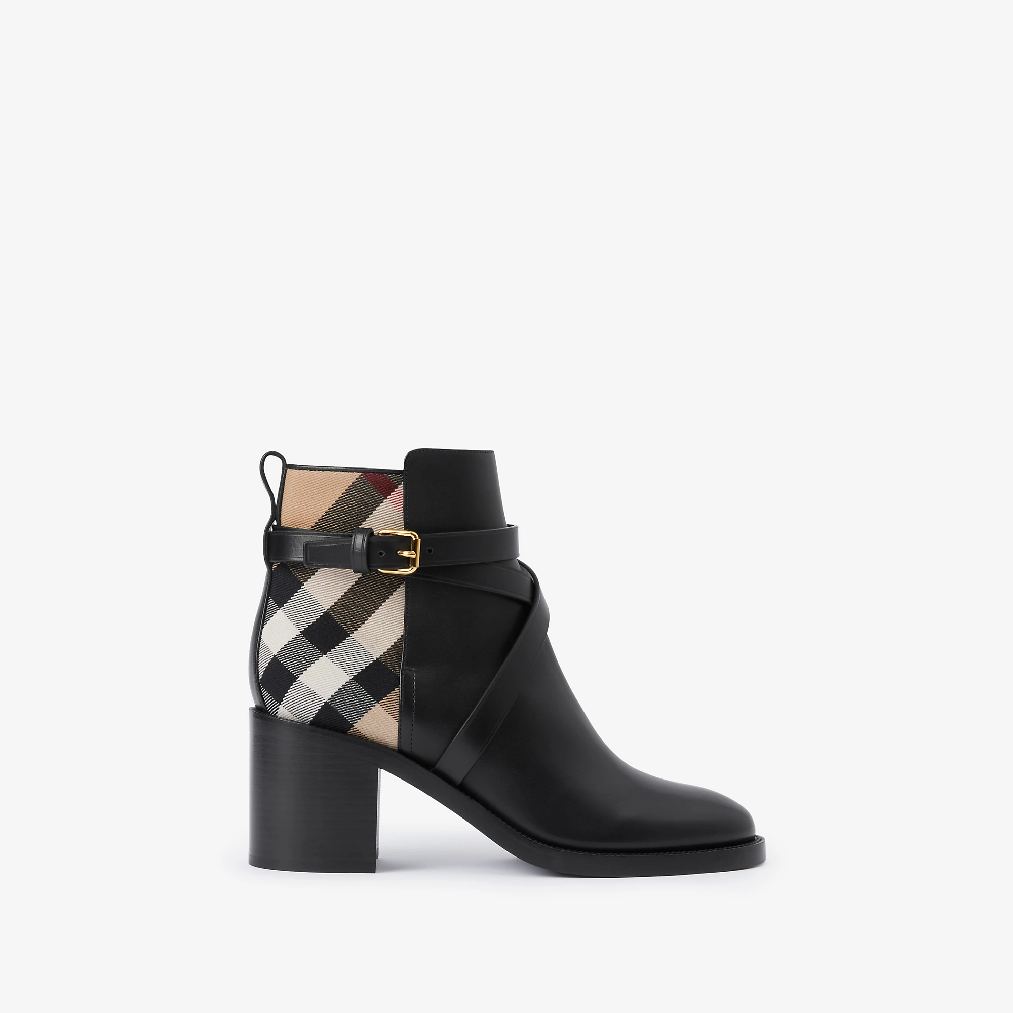 Check and Leather Heel Boots