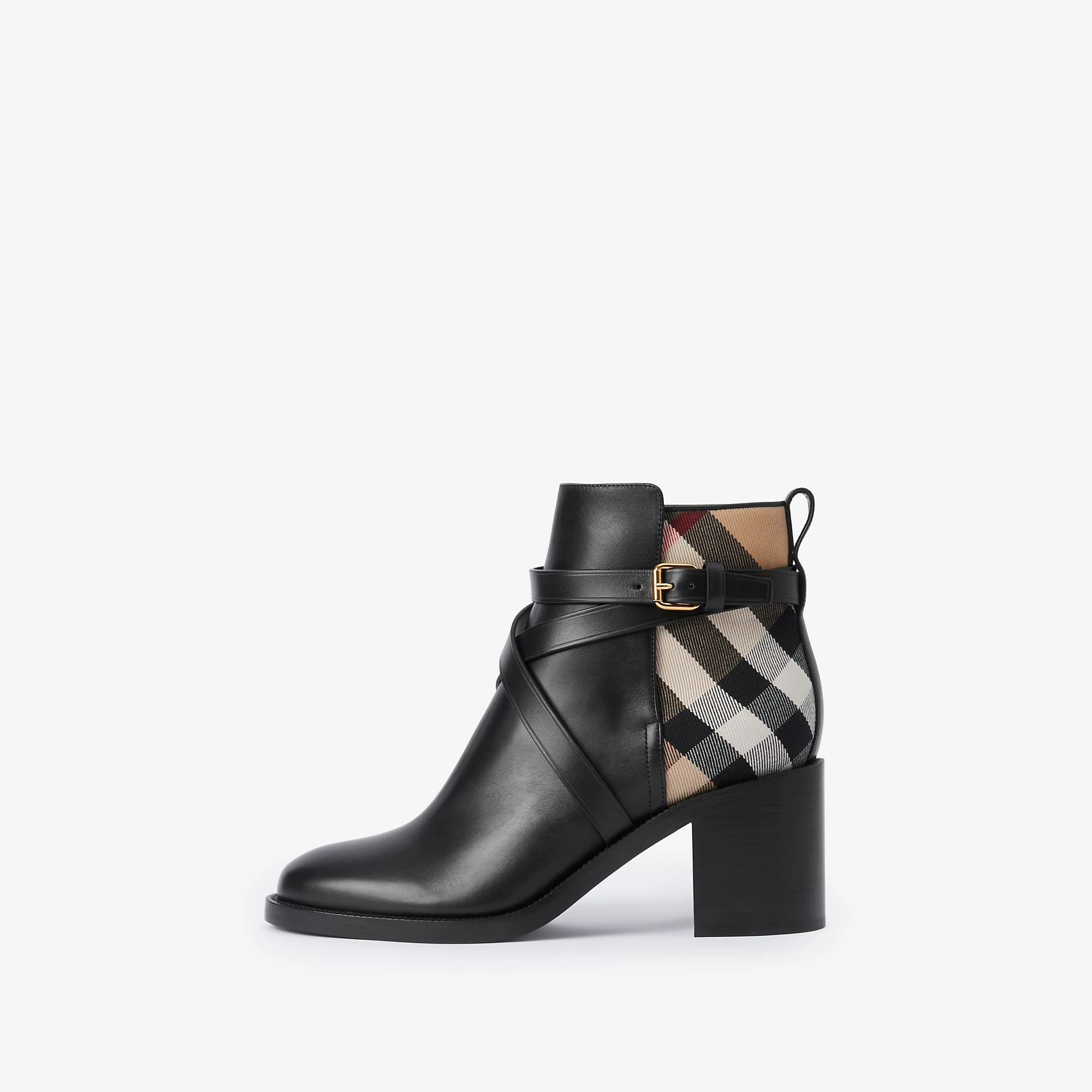 Check and Leather Heel Boots
