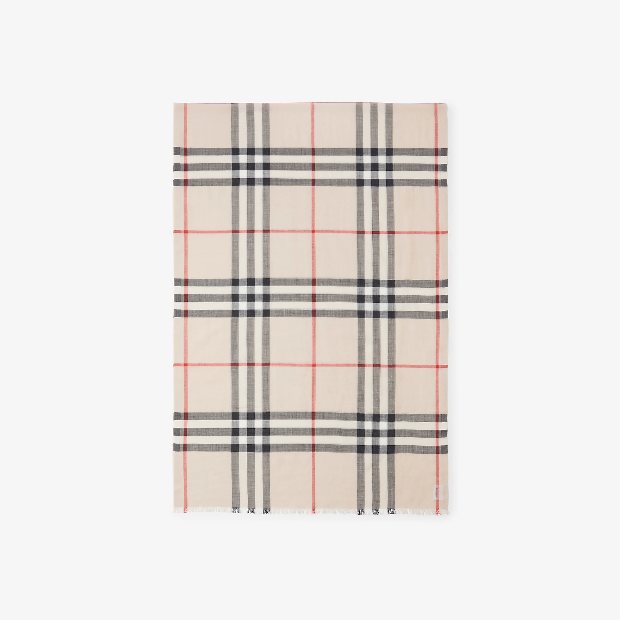 Wide Check Wool Silk Scarf