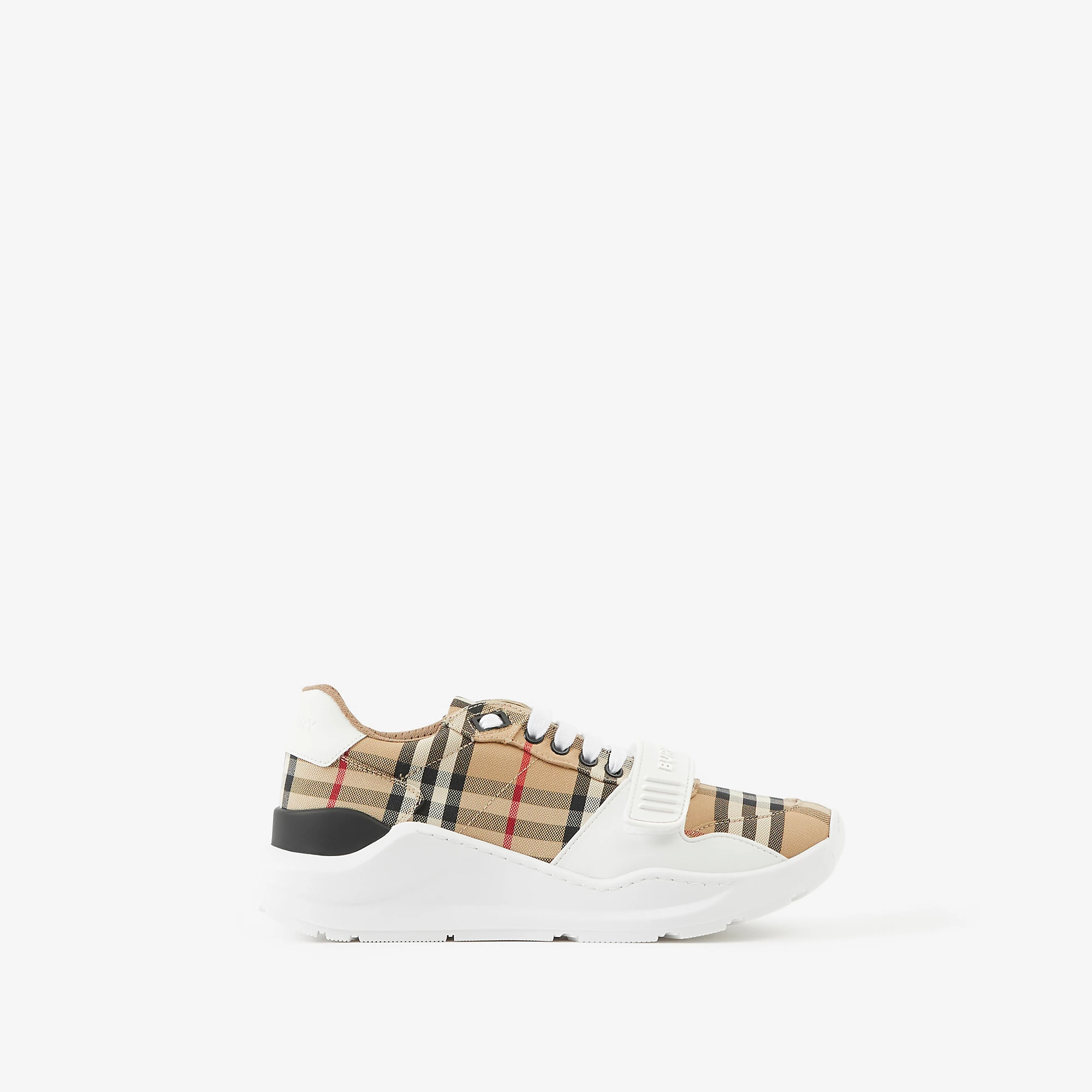 Check and Leather Sneakers