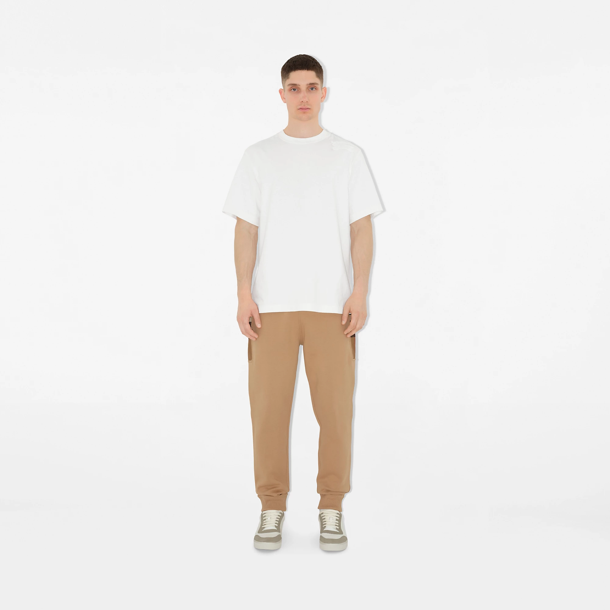 Check Panel Cotton Blend Jogging Pants