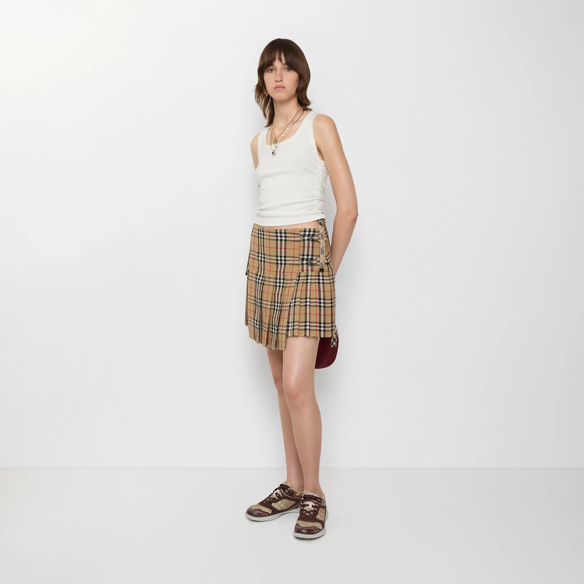 Pleated Check Wool Mini Kilt
