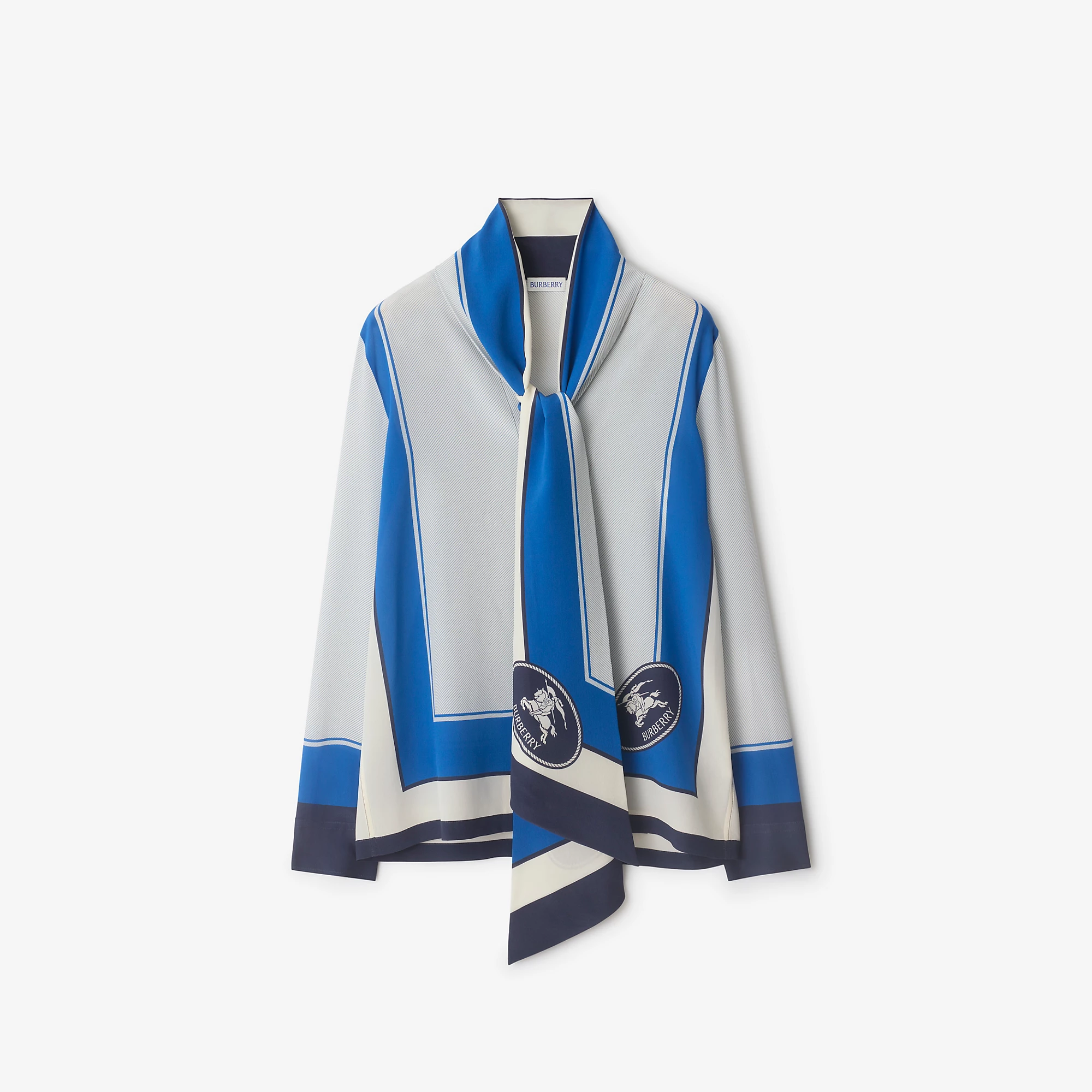 Slim Fit Knight Stamp Box Silk Scarf Shirt