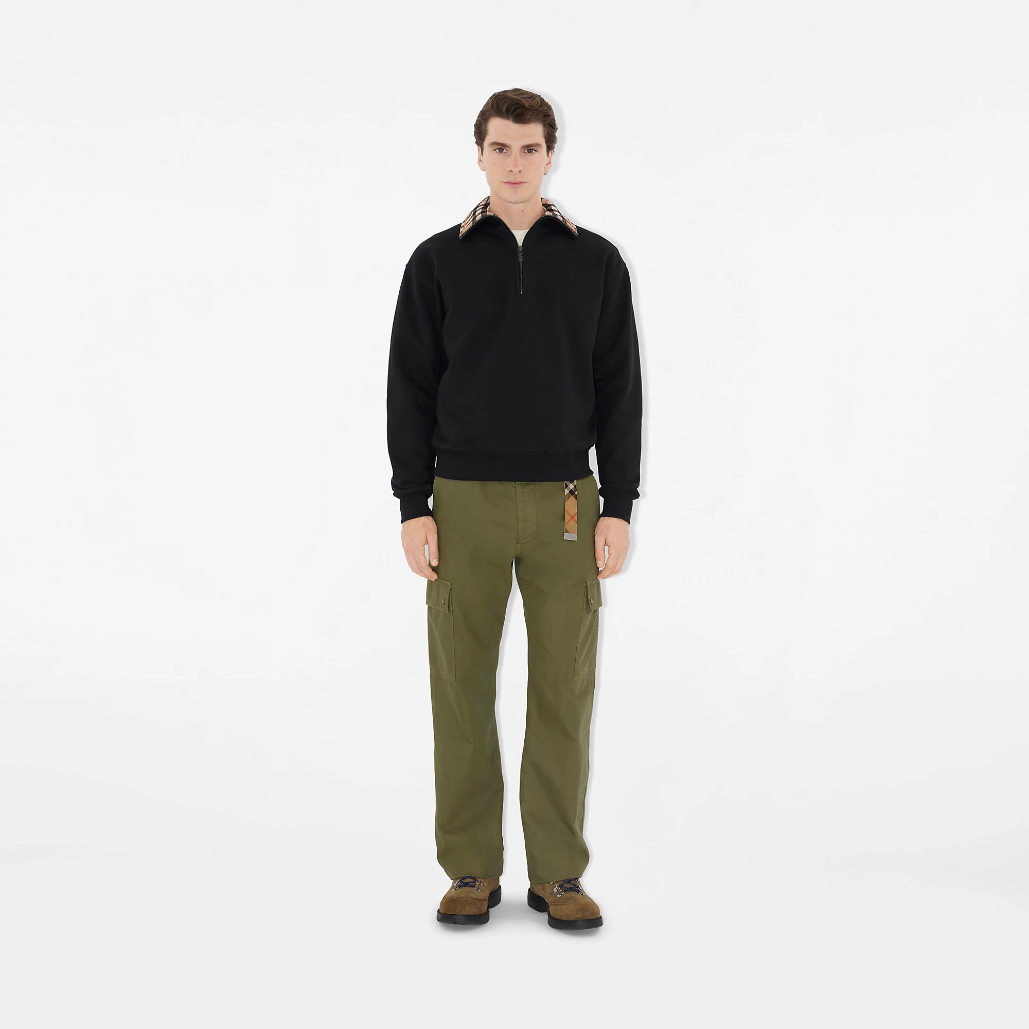 Check Collar Cotton Half-zip Sweatshirt