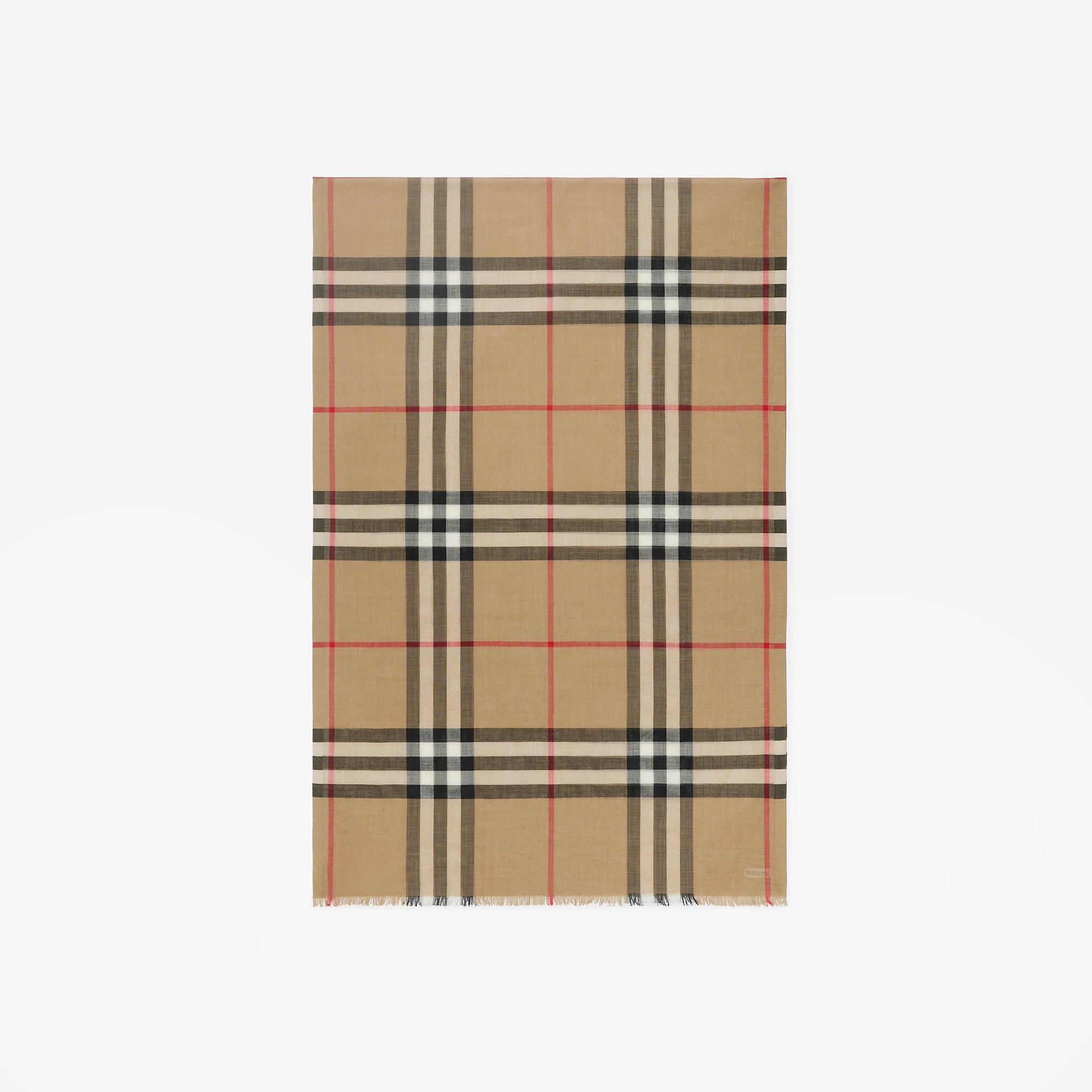 Wide Check Wool Silk Scarf