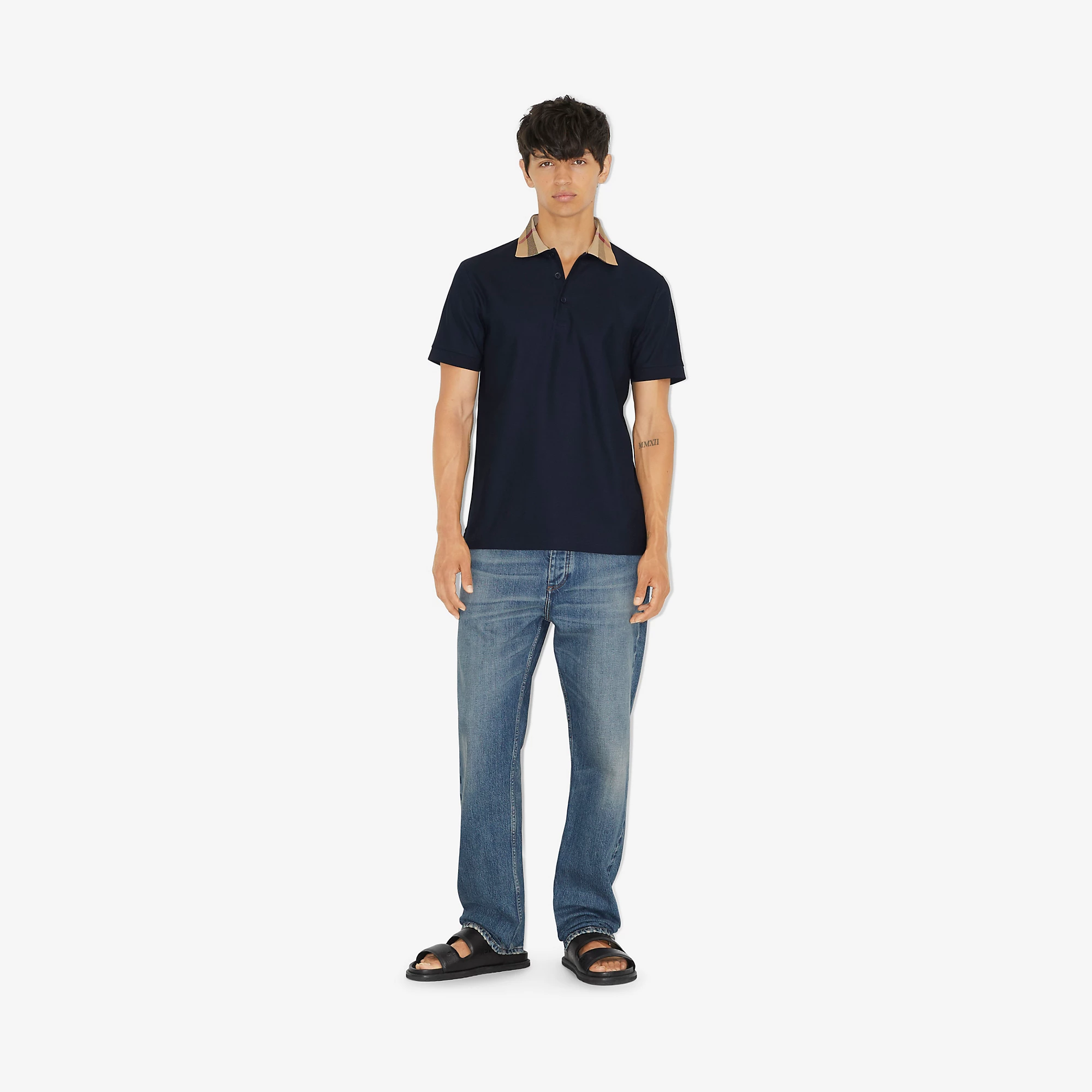 Check Collar Cotton Polo Shirt