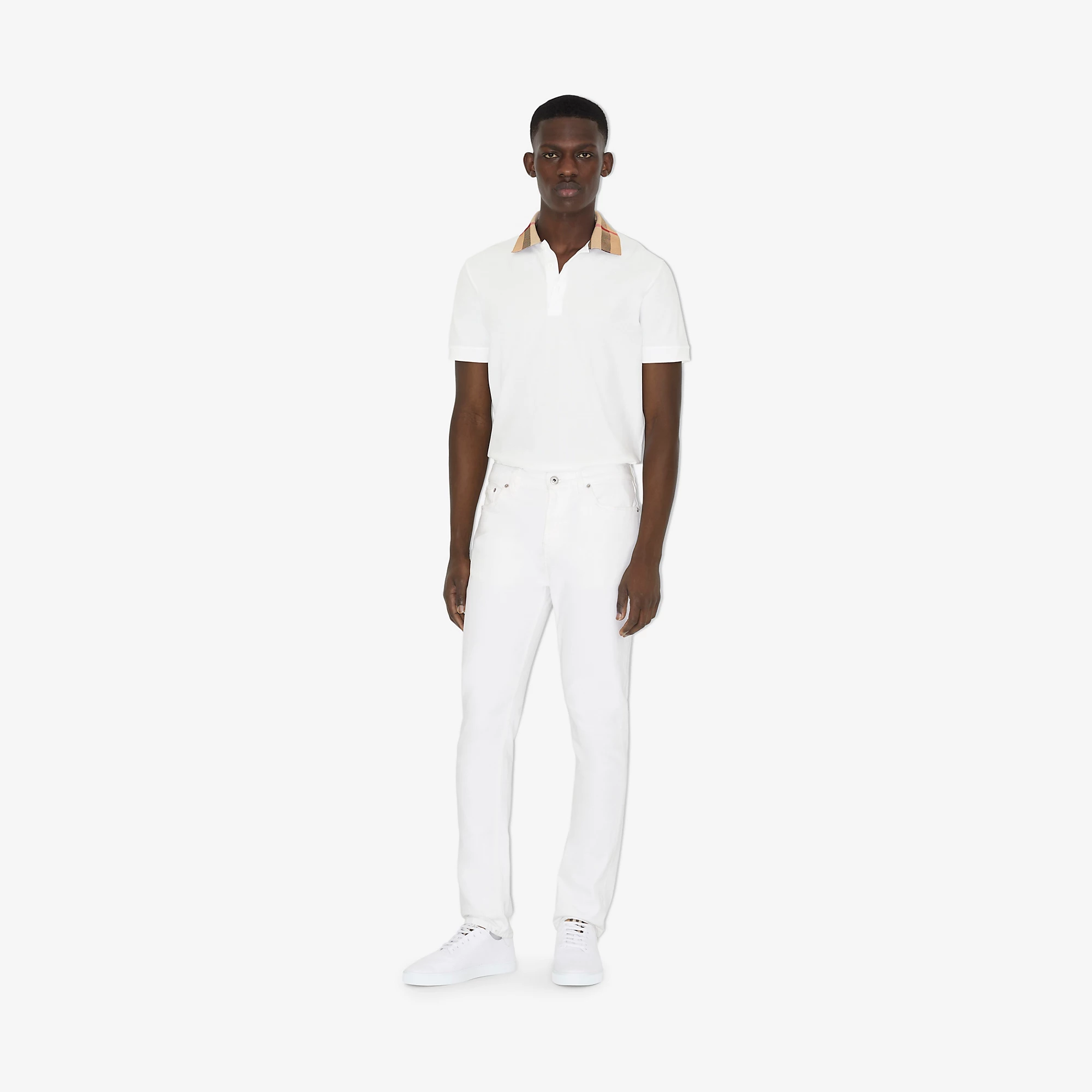 Check Collar Cotton Polo Shirt