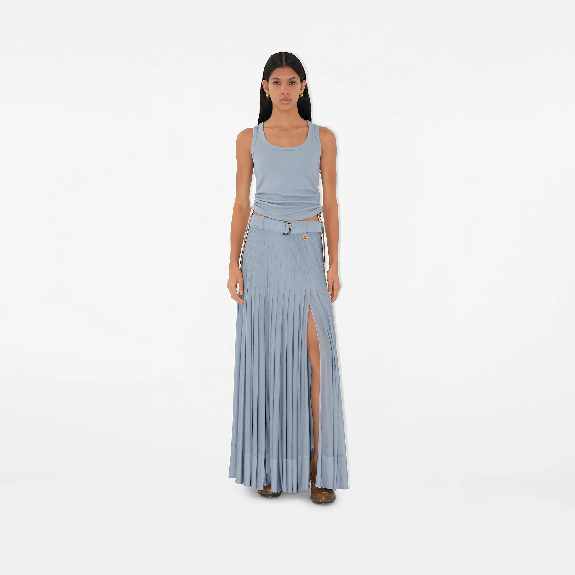 Pleated Crepe Jersey Maxi Skirt