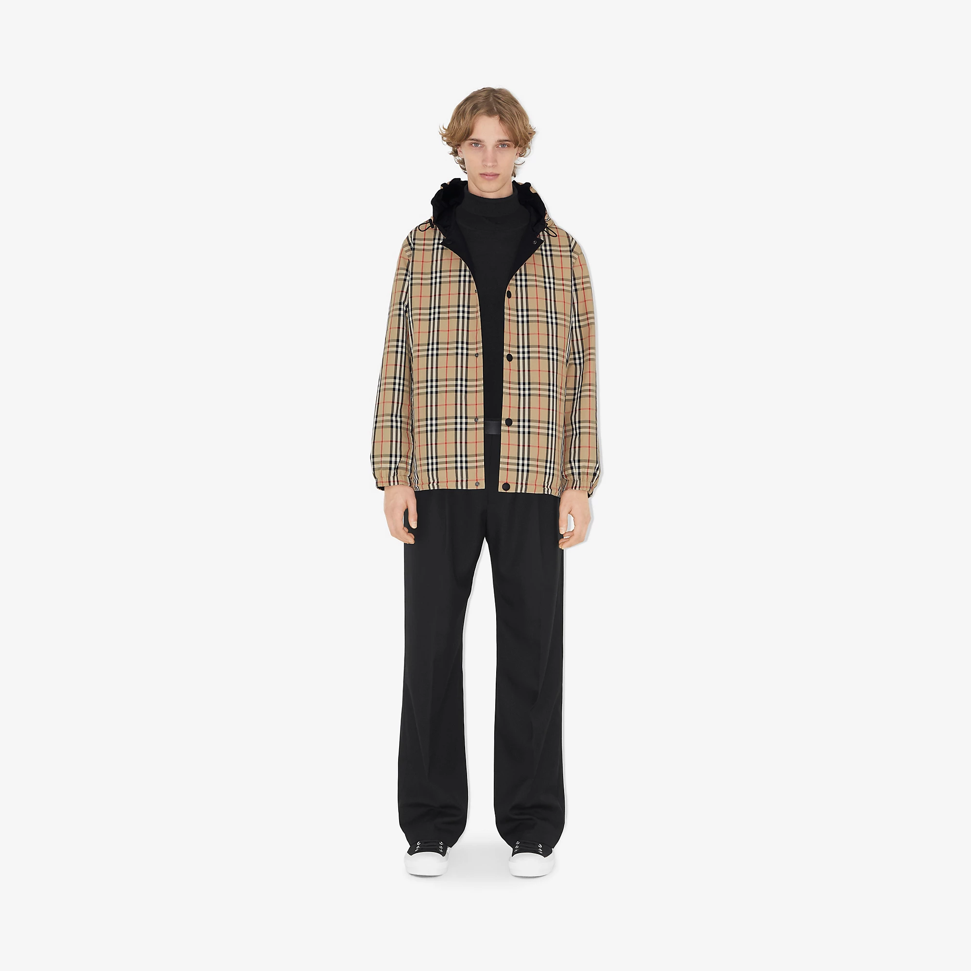 Reversible Check Nylon Hooded Jacket