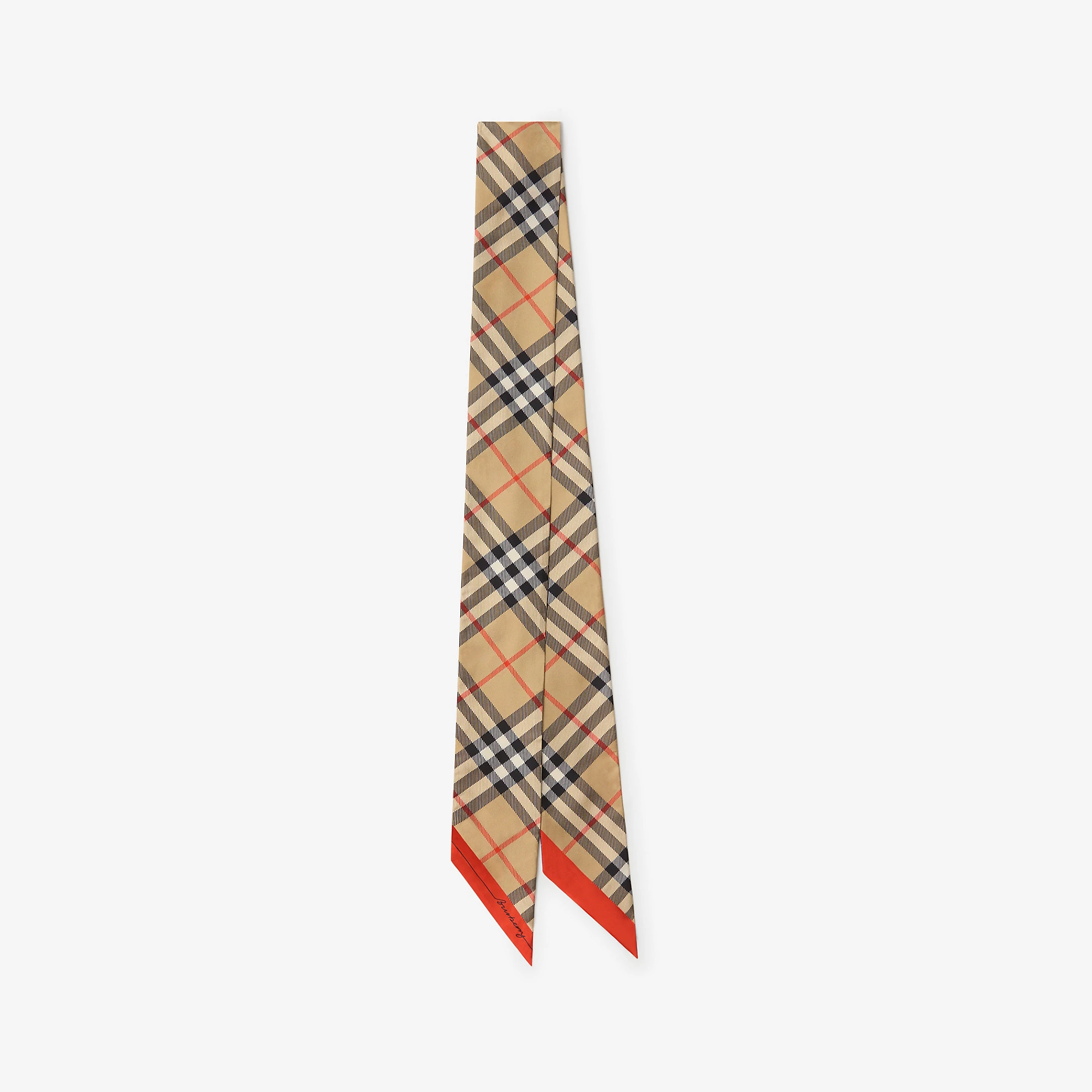 Skinny Contrast Check Silk Scarf