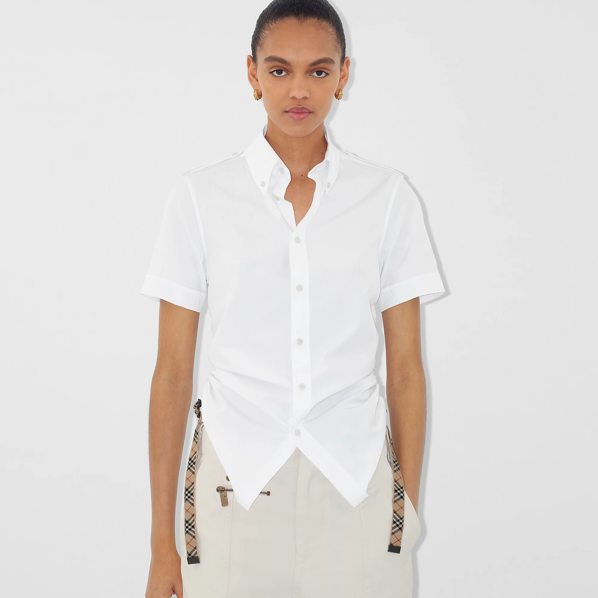 Check Trim Cotton Shirt