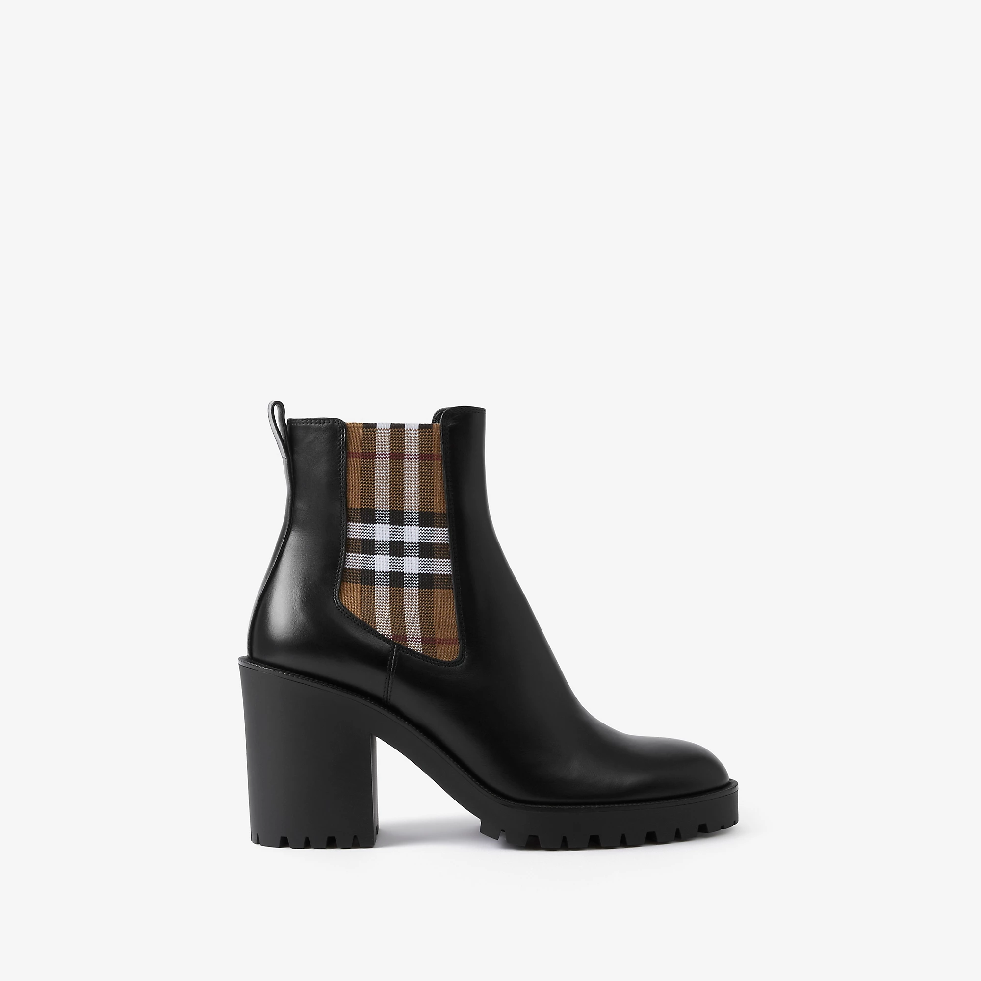 Check Panel Leather Ankle Boots