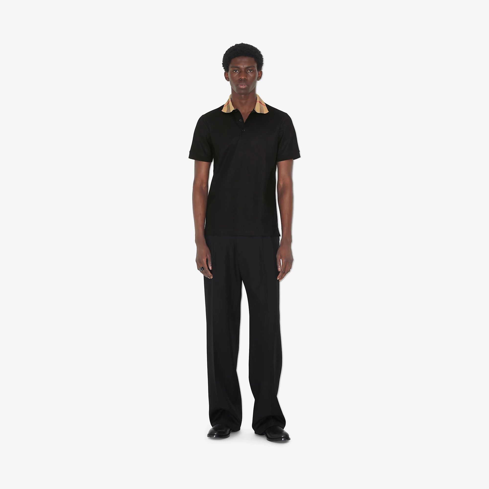 Check Collar Cotton Polo Shirt