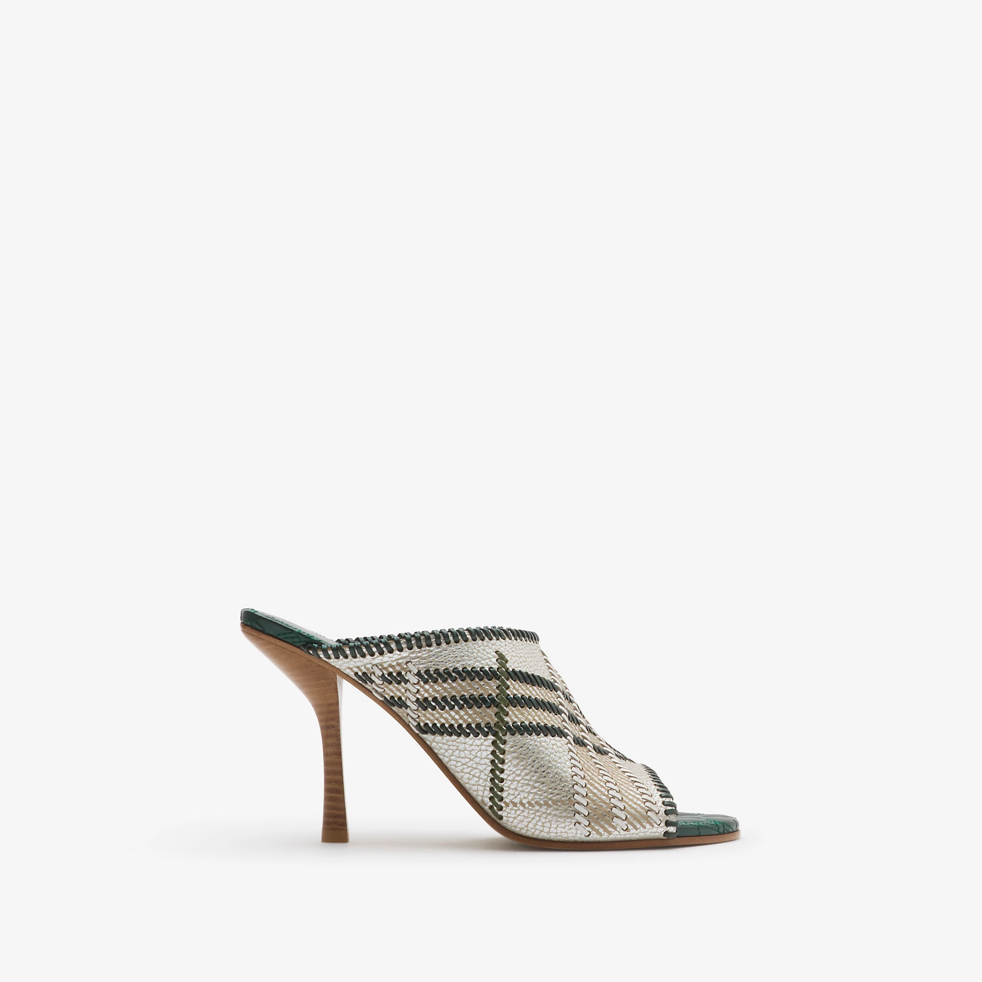 Check Leather Cabana Mules