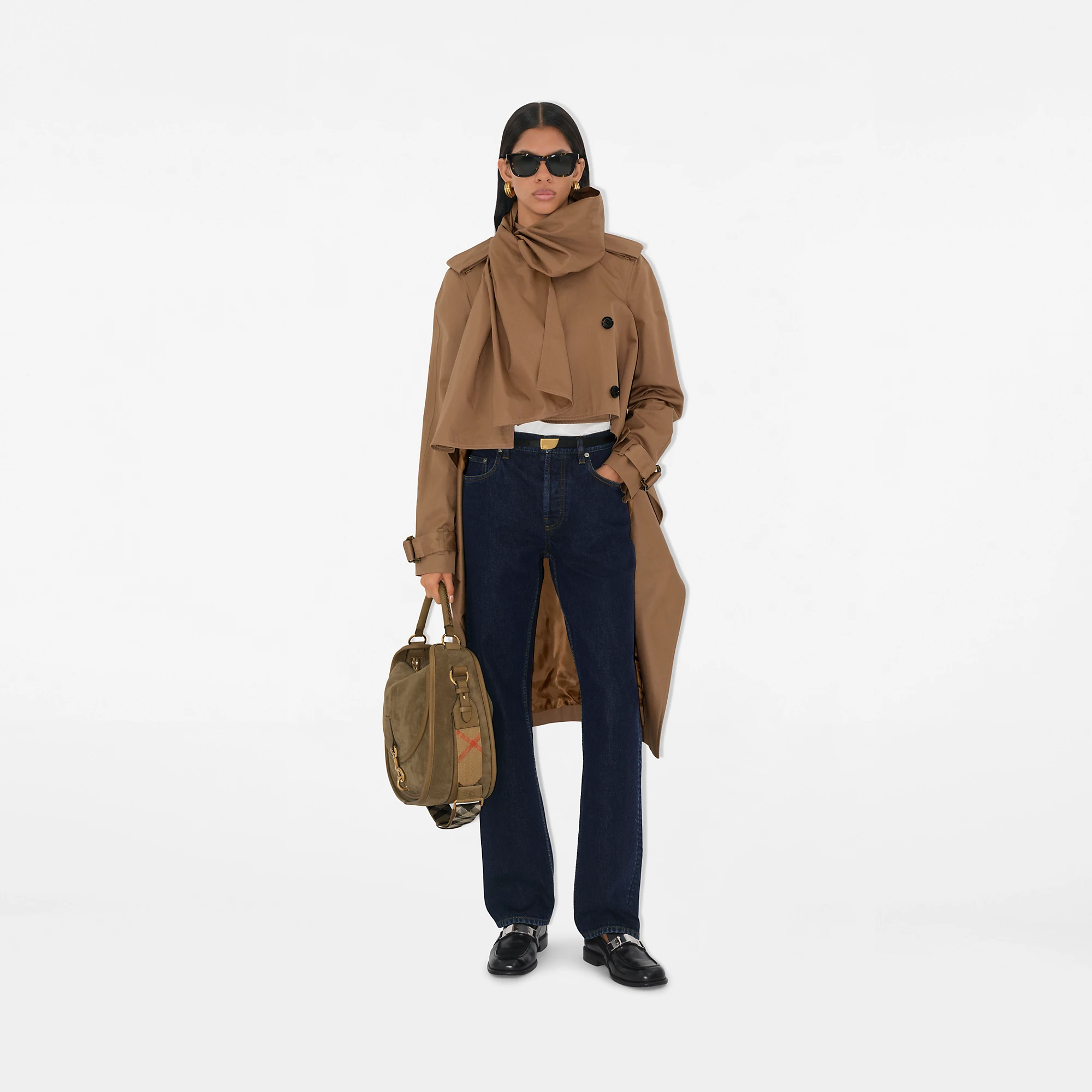 Long Gabardine Scarf Trench Coat