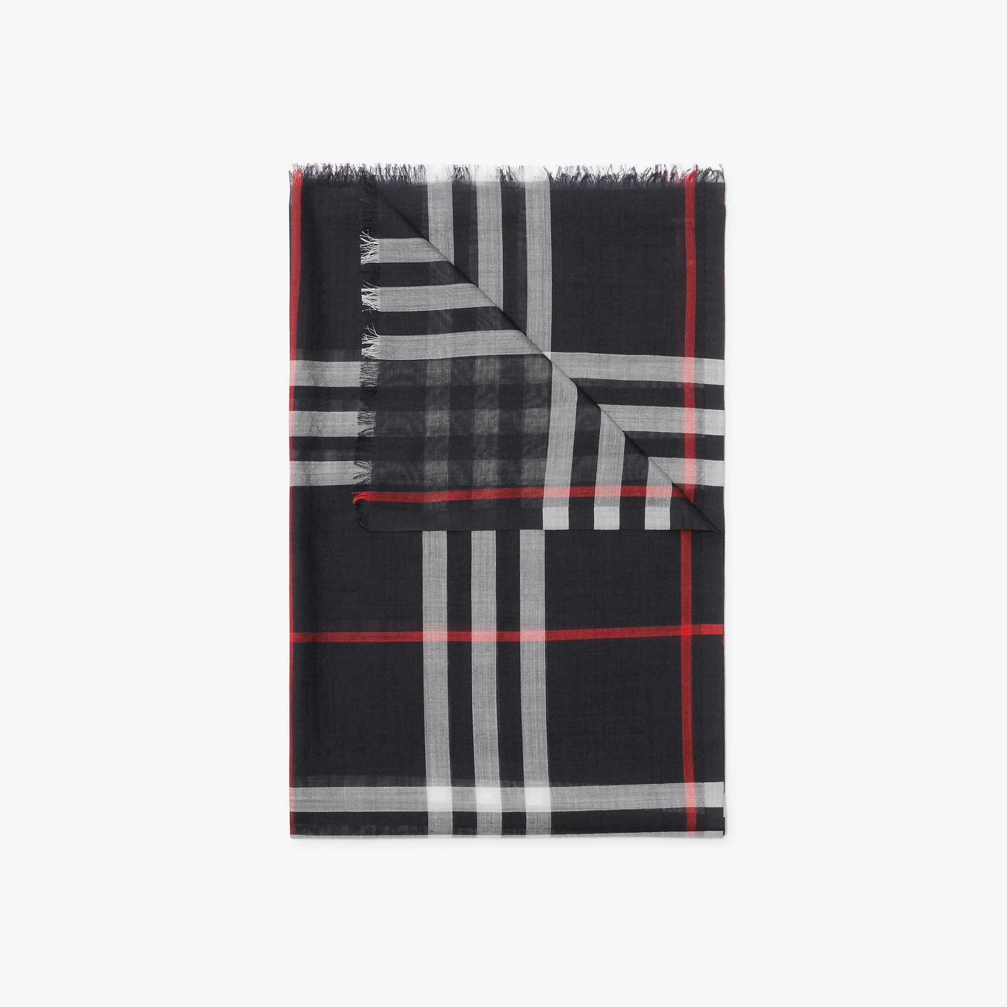 Check Wool Silk Scarf