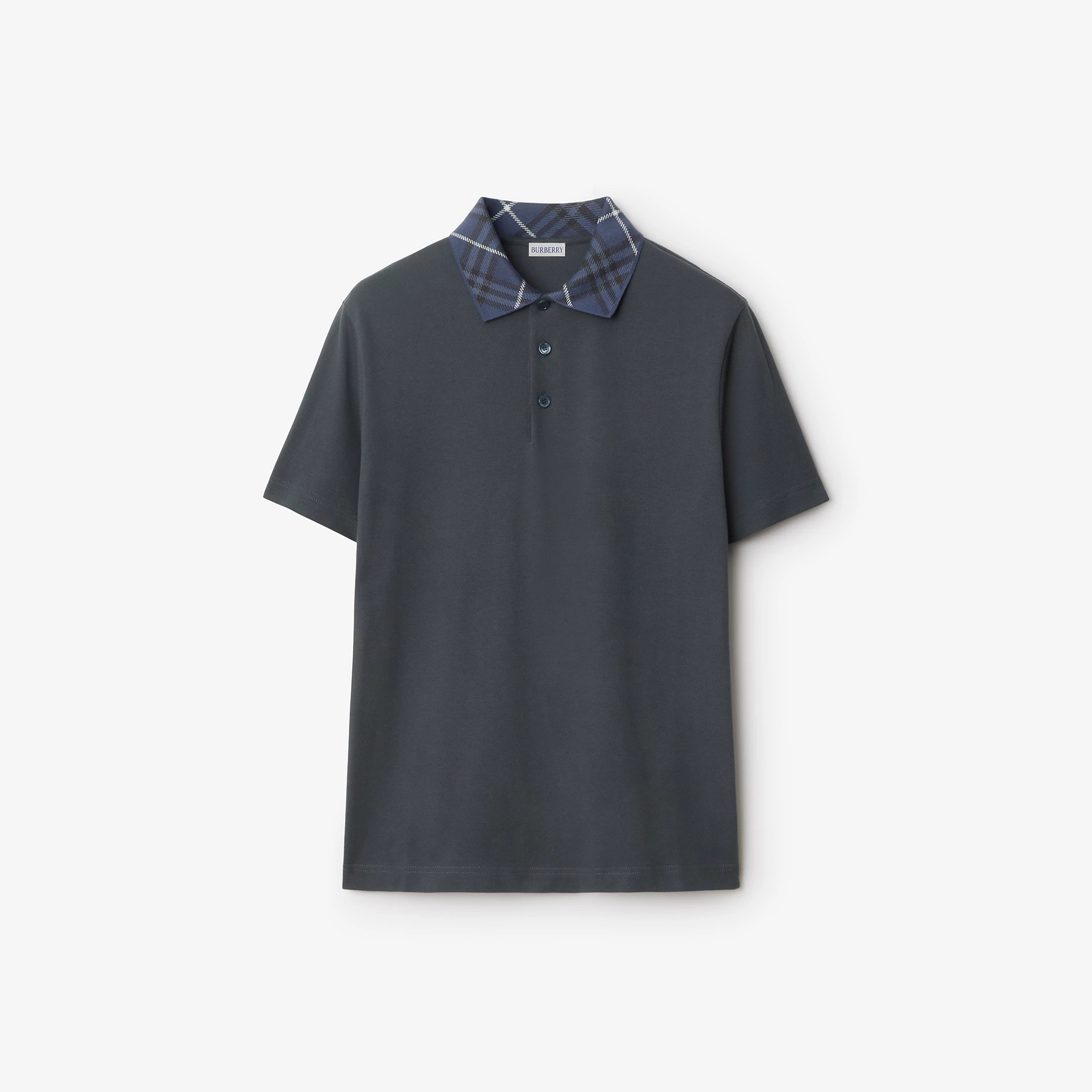 Check Collar Cotton Polo Shirt