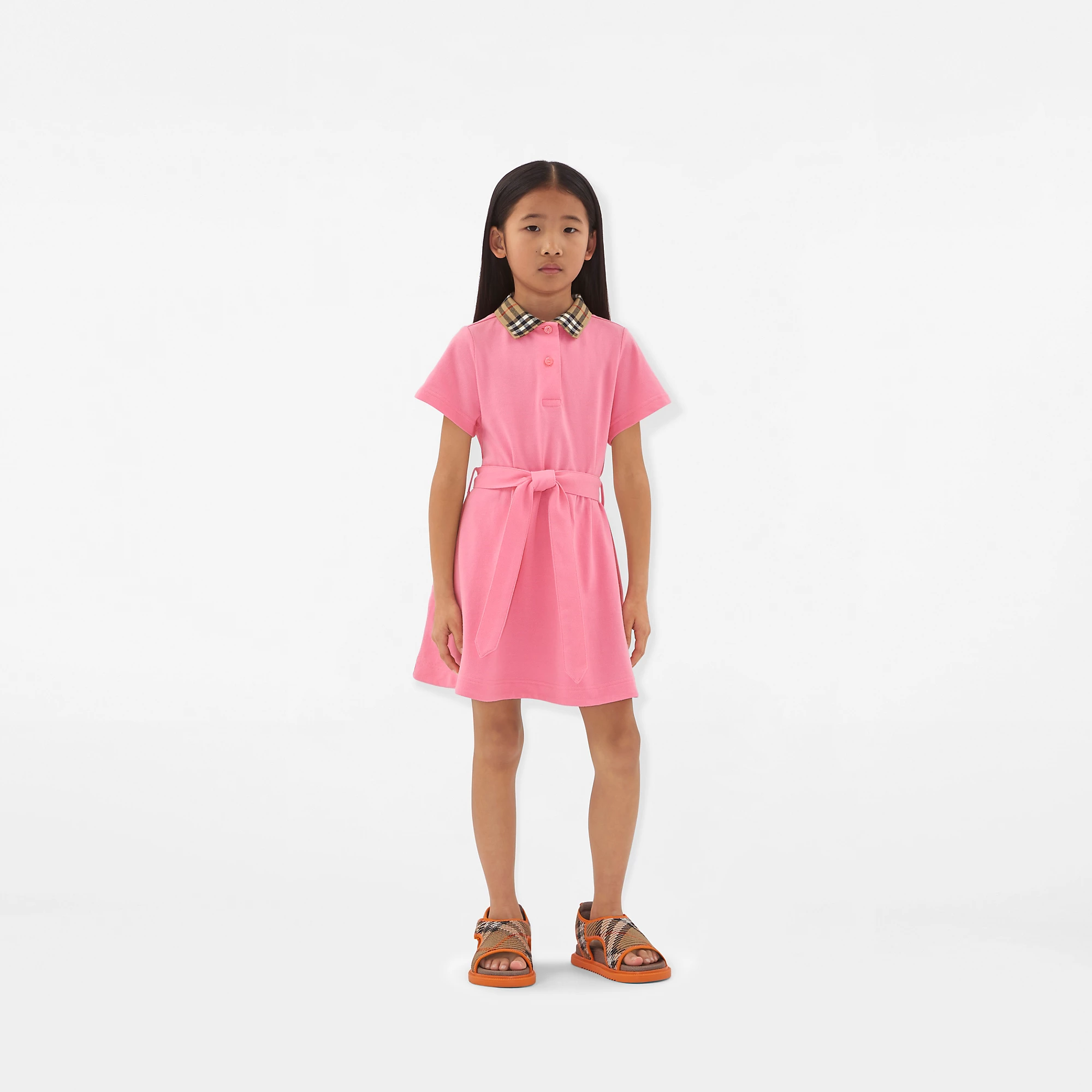 Check Collar Cotton Polo Shirt Dress